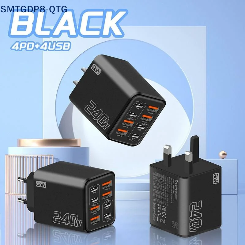 NEW Hot 240W GaN USB C Charger 8 In 1 Fast Charging Phone Charger Power Adapter For EU/US/UK Plug Wall Charger