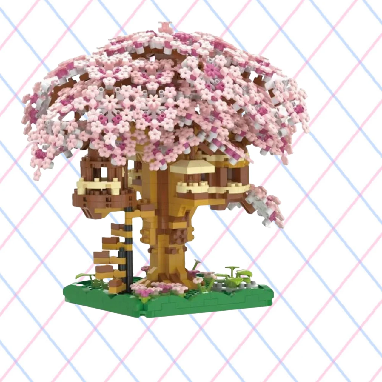 1000+ Teile Kirschblüten-Baumhaus-Bausteine, Heimdekoration, stilvolle Raumverschönerung, Weihnachtsgeschenk (ohne Box) – Detail 5