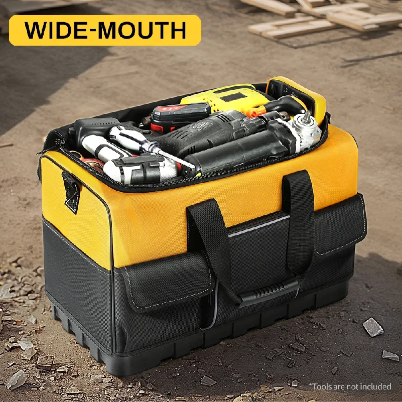 Sac à outils robuste avec large ouverture et fond moulé - Bandoulière réglable, polyester durable, jaune/noir