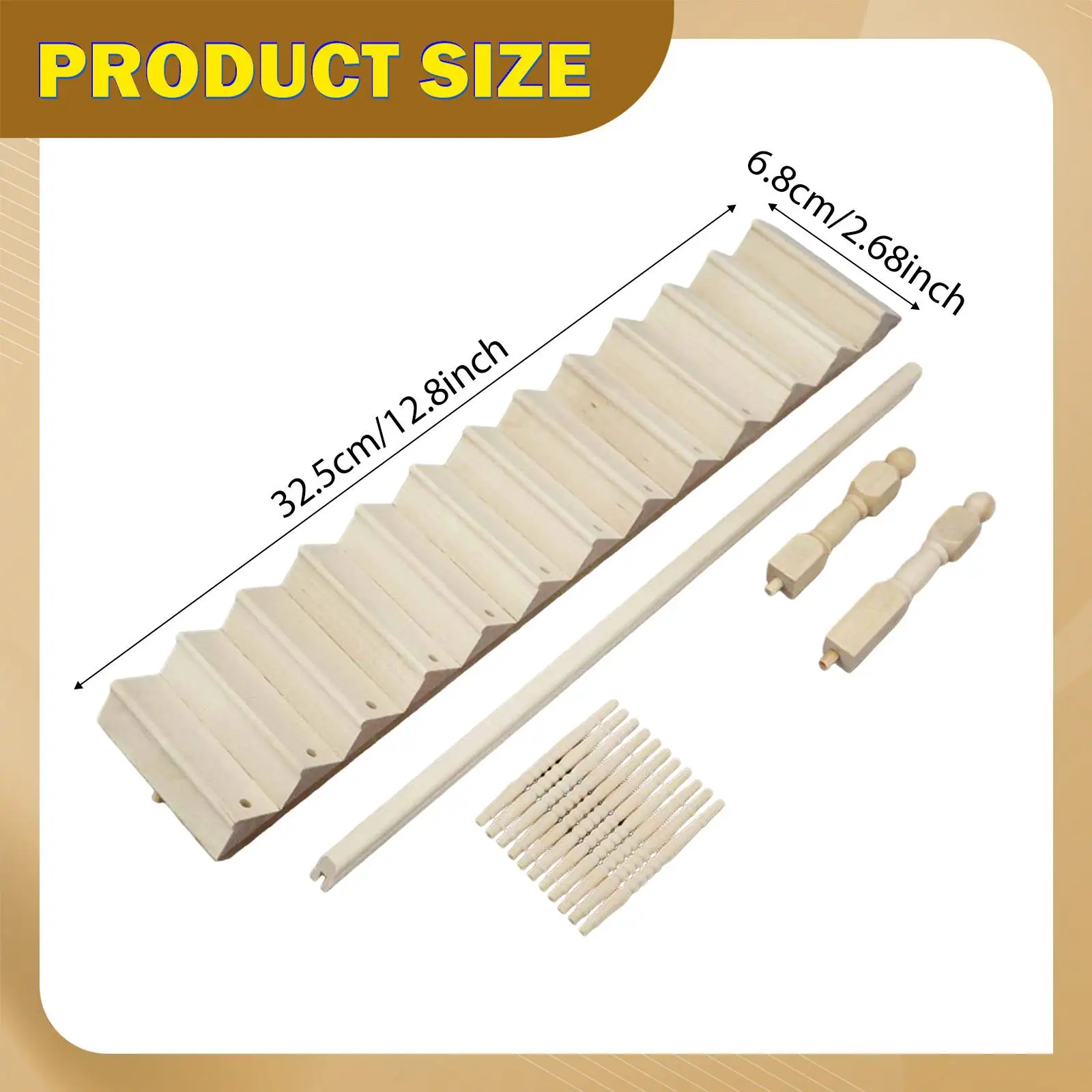 نموذج درابزين الدرج الخشبي المصغر بمقياس 1:12 ديوراما، نموذج غير مطلي لمشروع مشهد ذاتي الصنع