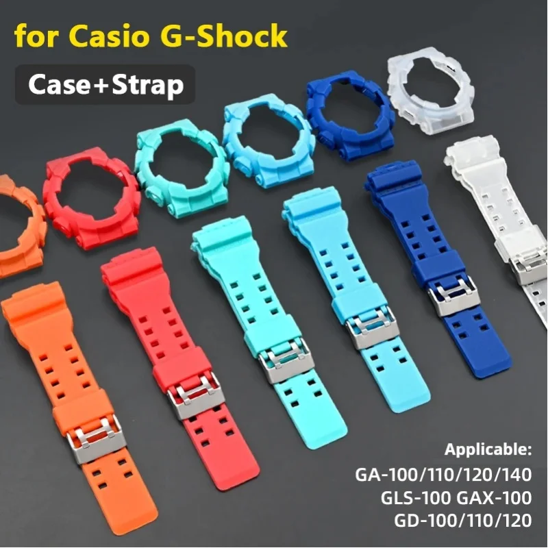 Armband + Gehäuse für Casio G-Shock GA-100/110/120/140 GD-100 GAX-100 GLS-100 Ersatz-Uhrenarmband aus Gummi-Silikon, matt