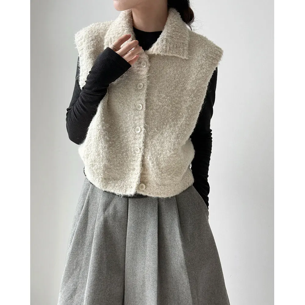 

Women Autumn Vest Coat Turn Down Collar Single Button Wool Knitted Sleeveless Tops Chaleco Mujer Gilet Tops Women Clothes