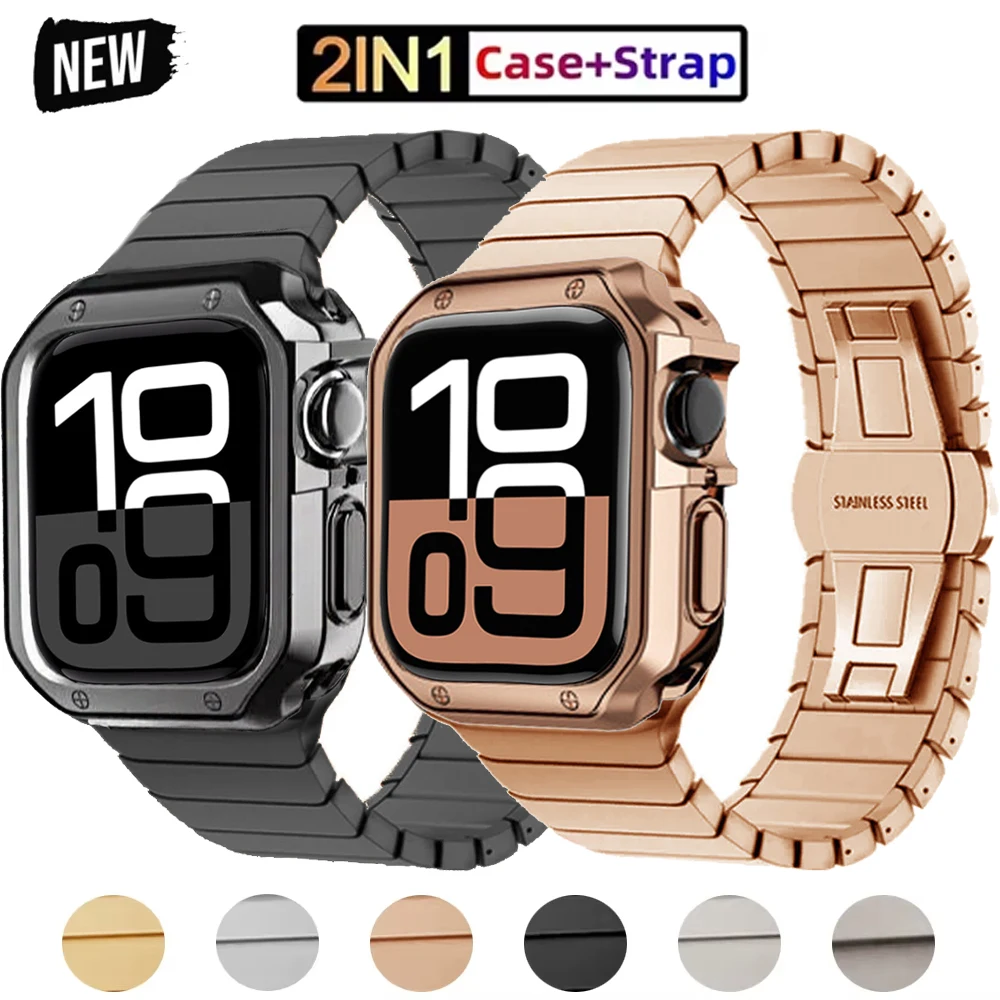 2in 1ケースとストラップ,Apple Watch ultra 2バンド用,49mm, 46mm, 45mm, 44mm,iwatchシリーズ10,9,8,7 tpuソフトシェル