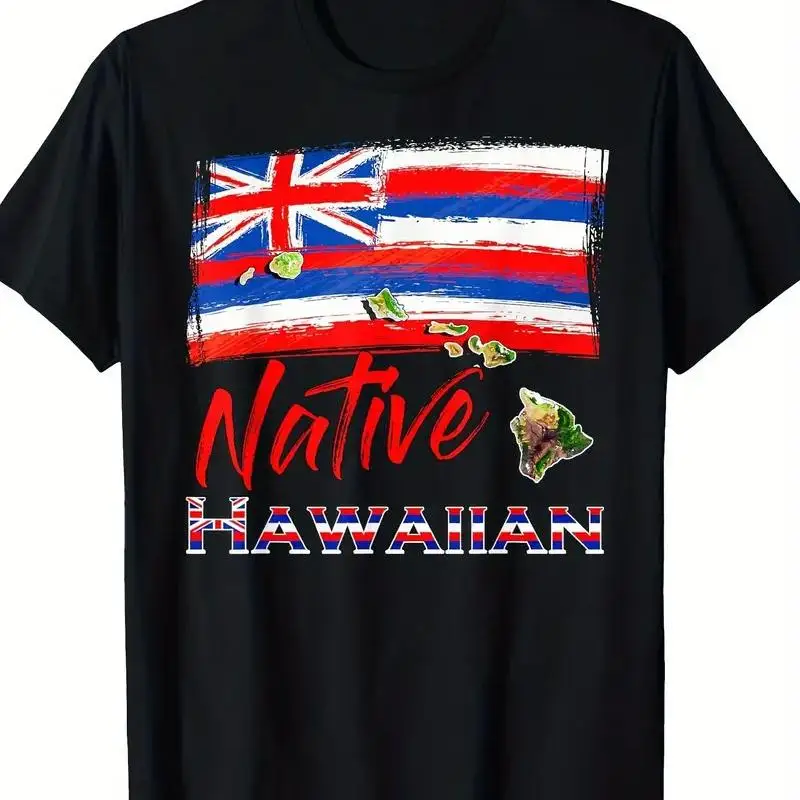1pc Men's Native Hawaiian Flag Islands Print  T shirt 100 Cotton Boho Style