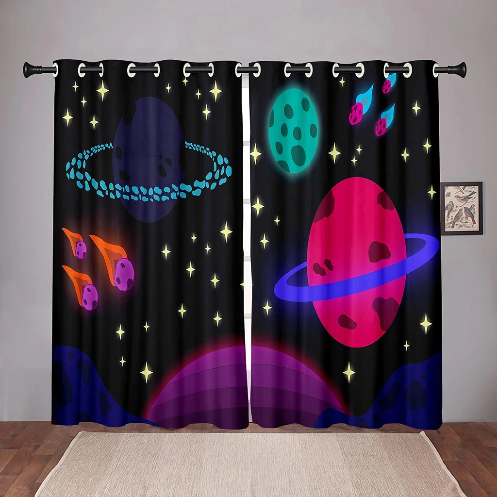 Cartoon Space Planet Universe Blackout Window Curtain for Bedroom Living Room Bathroom Kicthen Door High Shading Hot Pattern