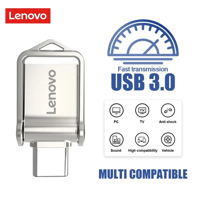 Lenovo-USB 3.0 Flash Drive, Memory Stick, Pendrive, Disco de Metal U, Caneta OTG, Logotipo Livre, Presentes de Reunião, 128GB, 256GB, 512GB, 16GB, 32GB