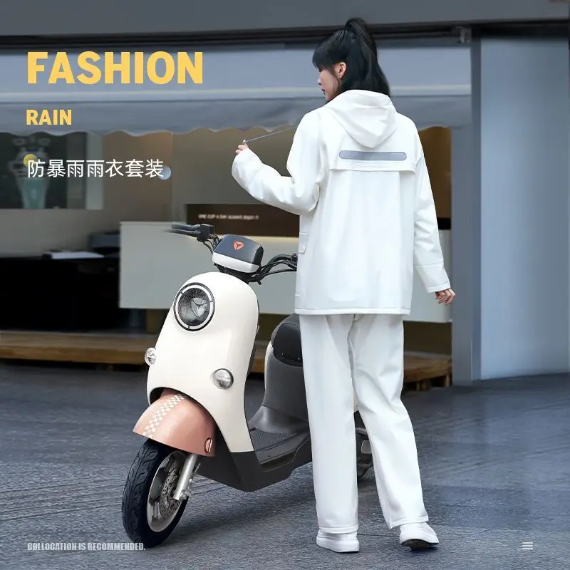 Fashion Adult Raincoat Rain Pants Split Set Thicken PVC Men Women Waterproof Motorcycle Riding Outdoor Hiking Camping Rain Coat