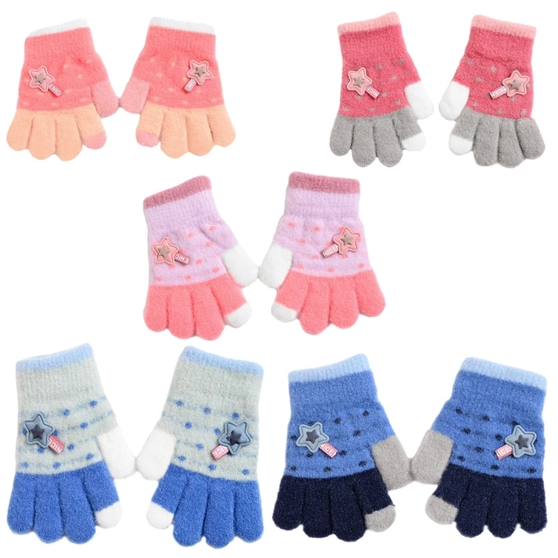 Children Full Finger Gloves Jacquard Weave Gloves Age1-4 Toddler Crochet Winter Gloves Outdoor Sport Gloves for Boy Girl M6CD