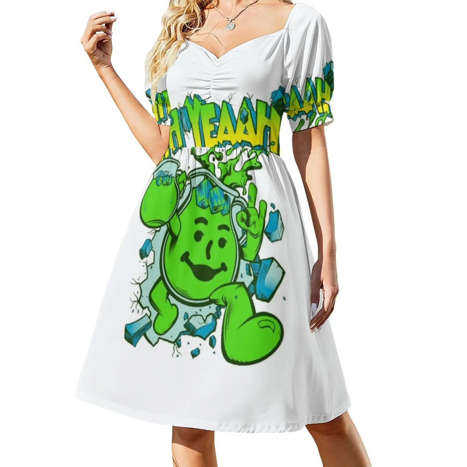كول أيد مان أوه نعم! فستان Kool Aid Man Lime Bohemian بدون أكمام للنساء مطبوع عليه فساتين حفلات الشاطئ Kool Aid Man Ohh Yes #2