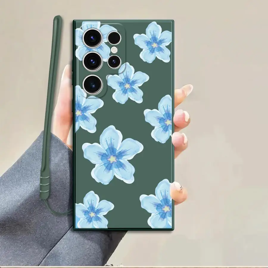 Phone Cover Case for Samsung Galaxy S26 Ultra S20 FE S25 Plus S23 S22 S21 S24 Note 20 10 Blue Flowers