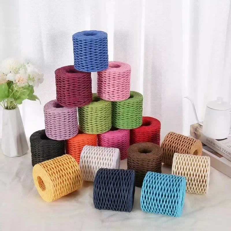 Hilo de rafia tejido a mano, hilo de ganchillo de alta resistencia, sin decoloración, sin deformación, material para hacer sombreros, bolsos, artesanías hechas a mano