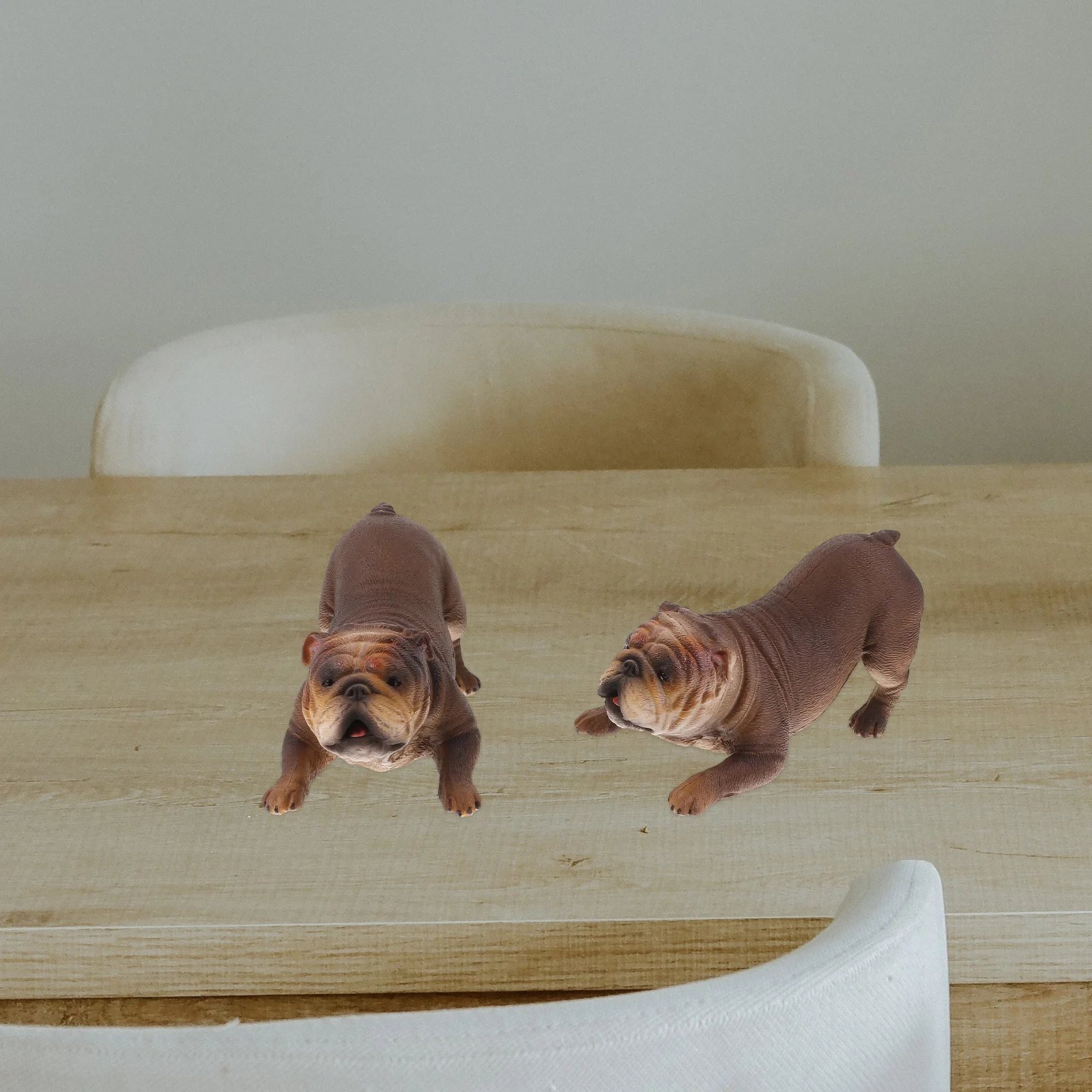 

2 Pcs Puppy Simulated Bulldog Decoration Statue Garden Animals Figures Tray Storage Photo Simulation