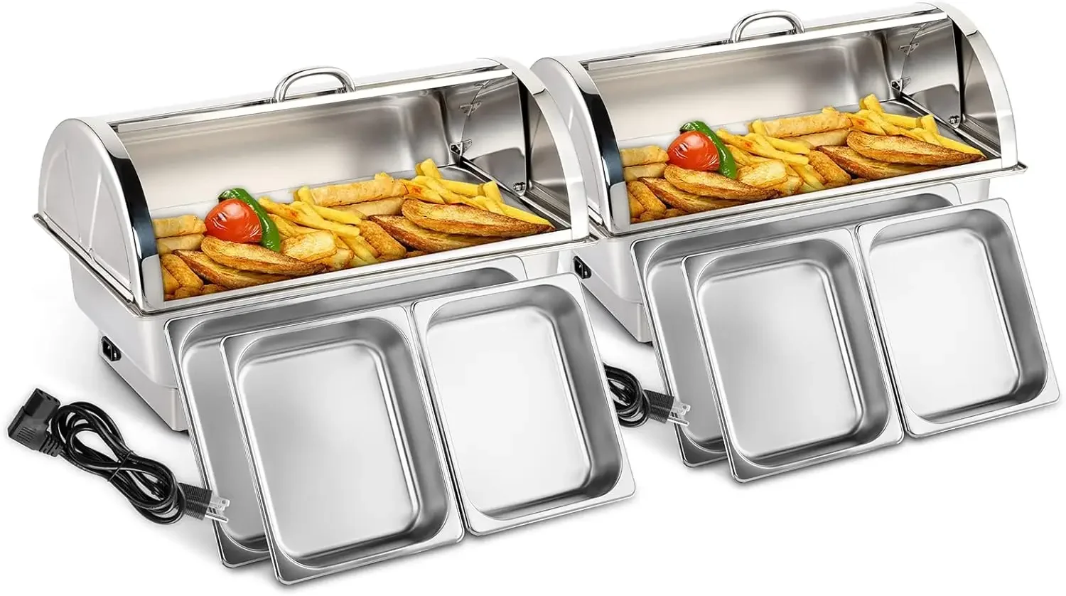 

ROVSUN 2 Pack Electric 9 QT Chafing Dishes Buffet Set,NSF Stainless Steel Roll Top Catering Chafer Server Food Warmer with