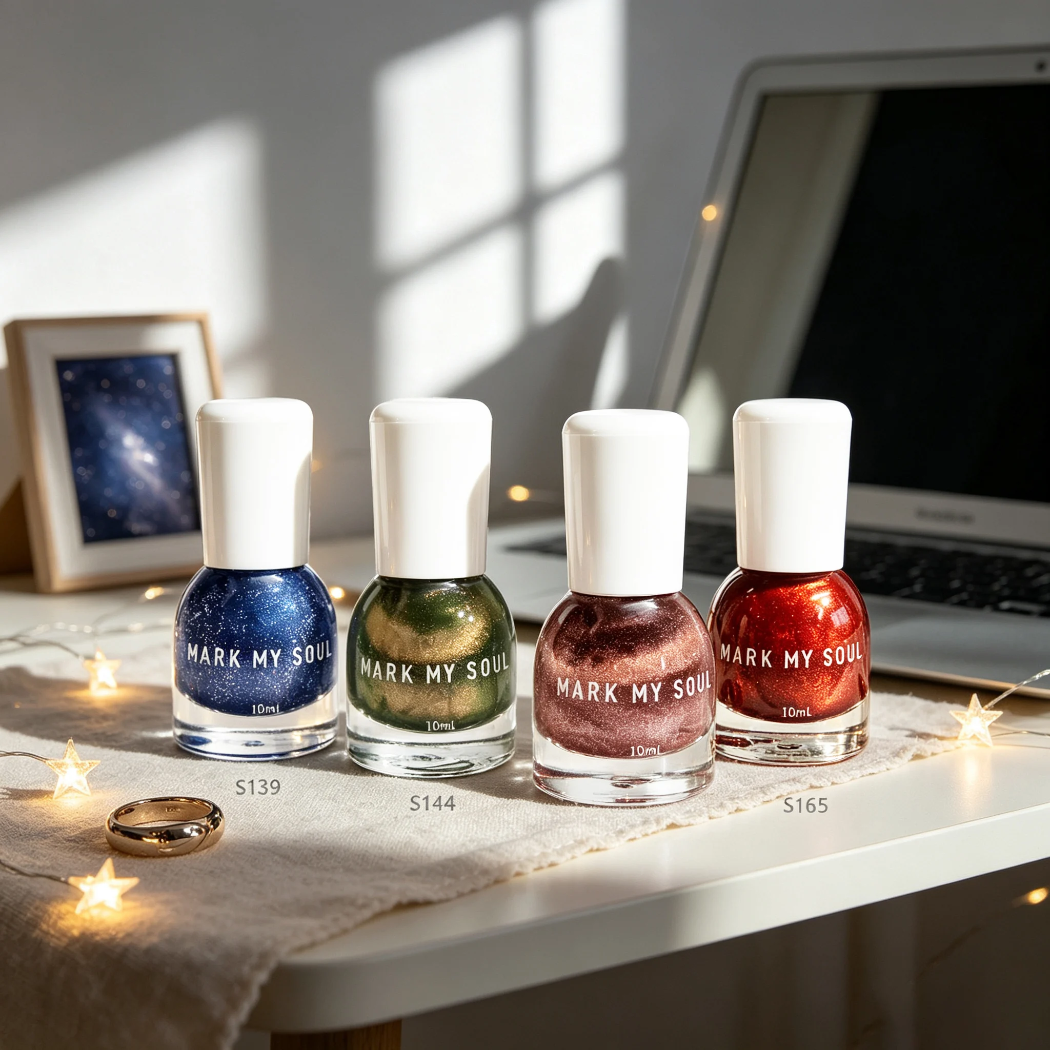 4pcs Romantic Dreamy Galaxy Caramel Gentle Gradient Cat Eye,MARK MY SOUL No UV Lamp Nail S139/S144/S150/S165,Quick Dry Non Peel