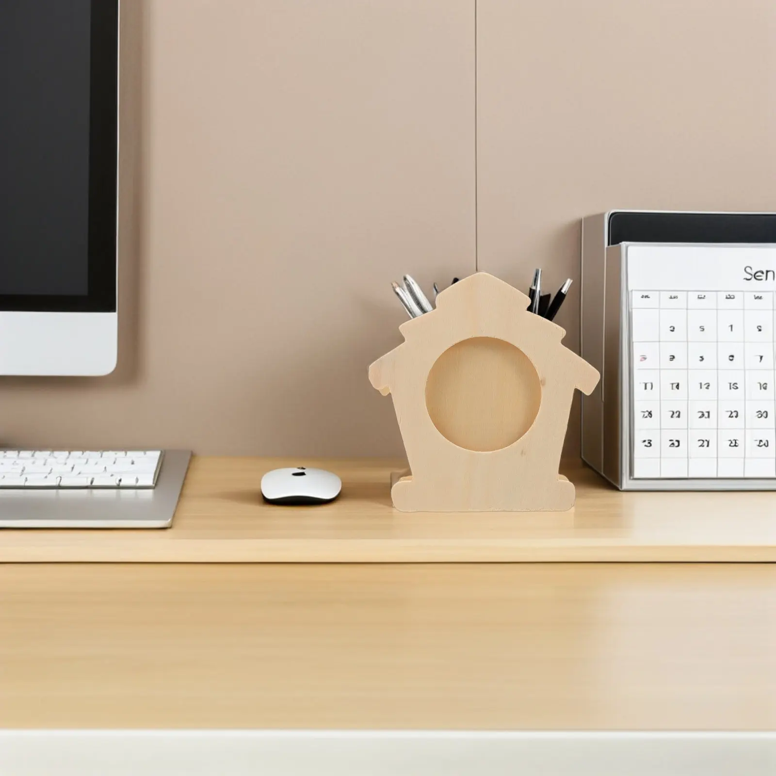 4Pcs Wood Pen Holder Pen Holder With Photo Frame Combo Desk Organizer Unfinished Coloring Pencil Cup Marker