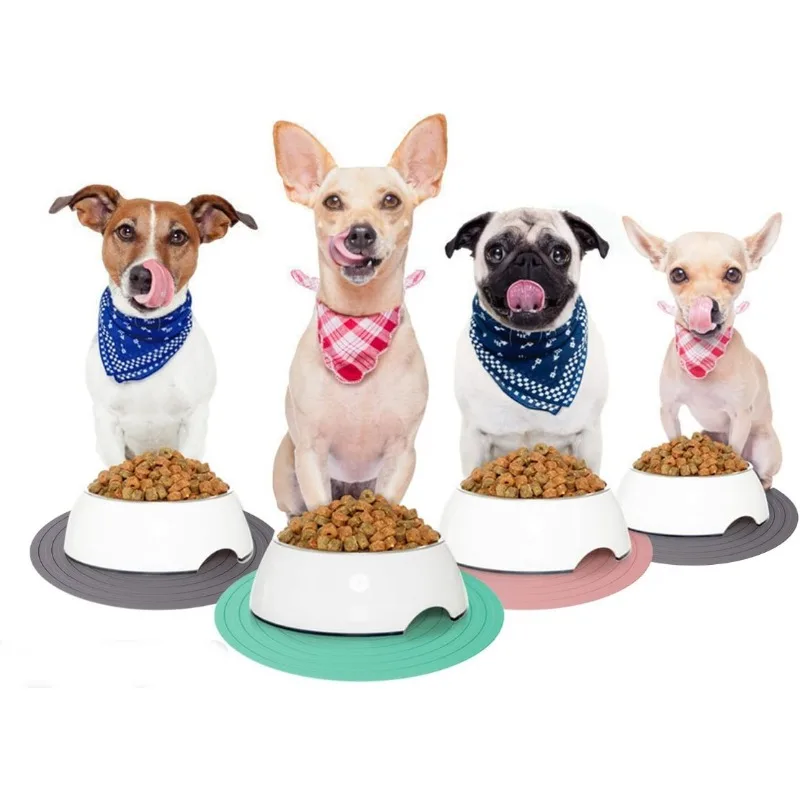 Pet Food Mat Round Silicone Feeding Mat for Prevent Food Water Overflow Dog Food Bowl Place-mat Suitable for Medium Small Pet