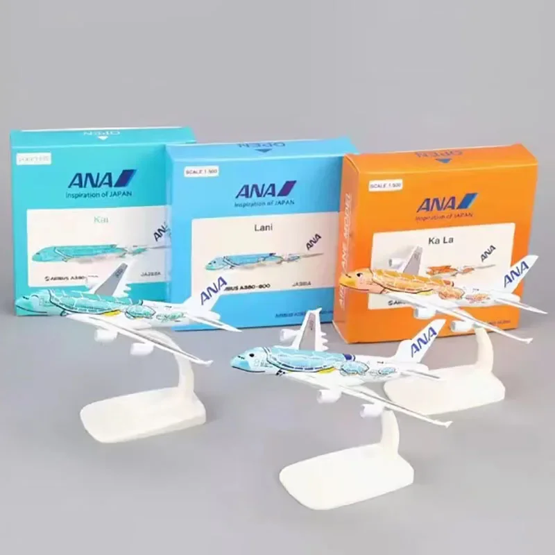 14CM 1/500 Scale A380 380 ANA Airlines Blue Turtle Lani KALA Plane Model Alloy Aircraft collectible display Airplanes