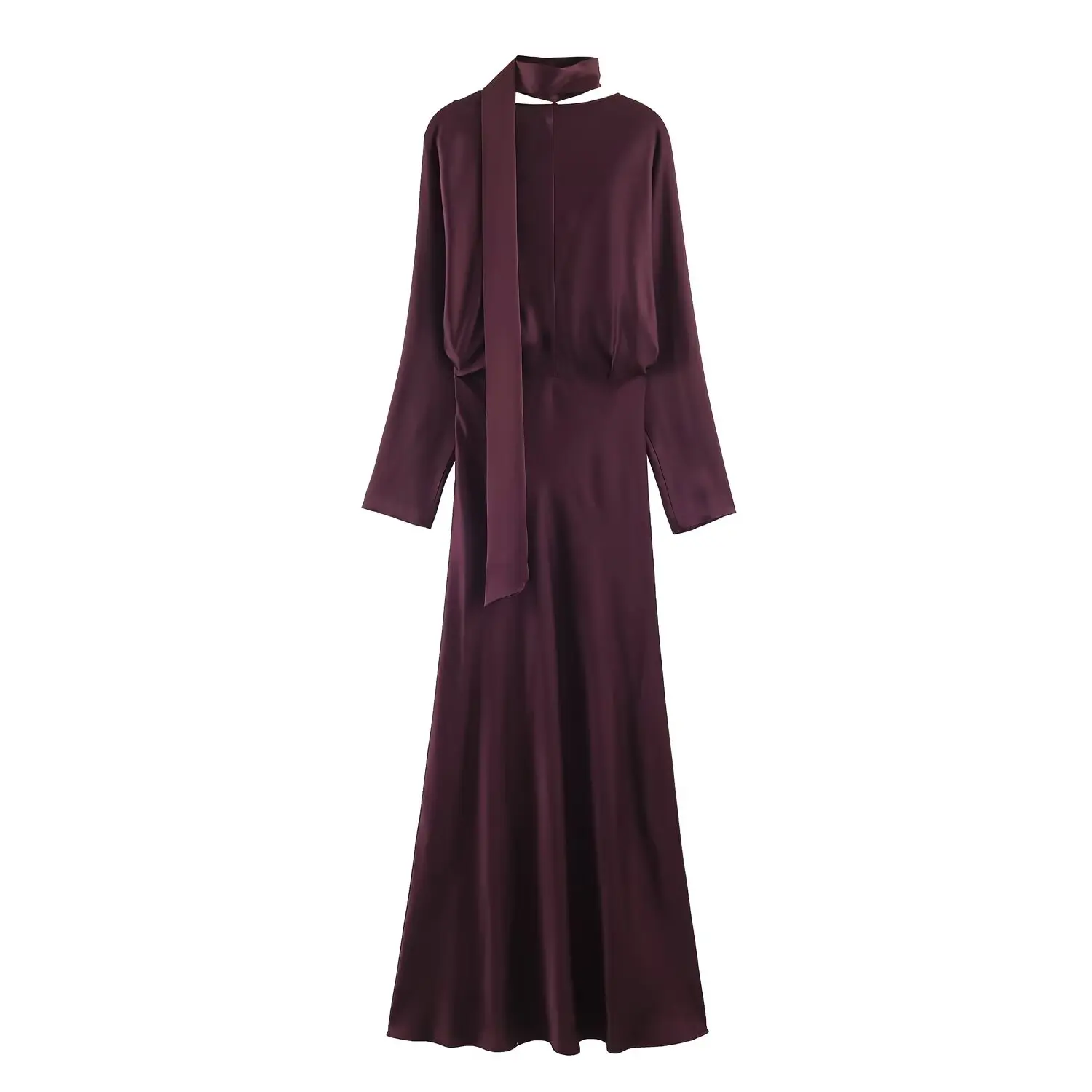 2025 nueva moda mujer satén vestido con cuello en V vestidos largos con bufanda vestidos elegantes mujeres vestido Casual de manga larga