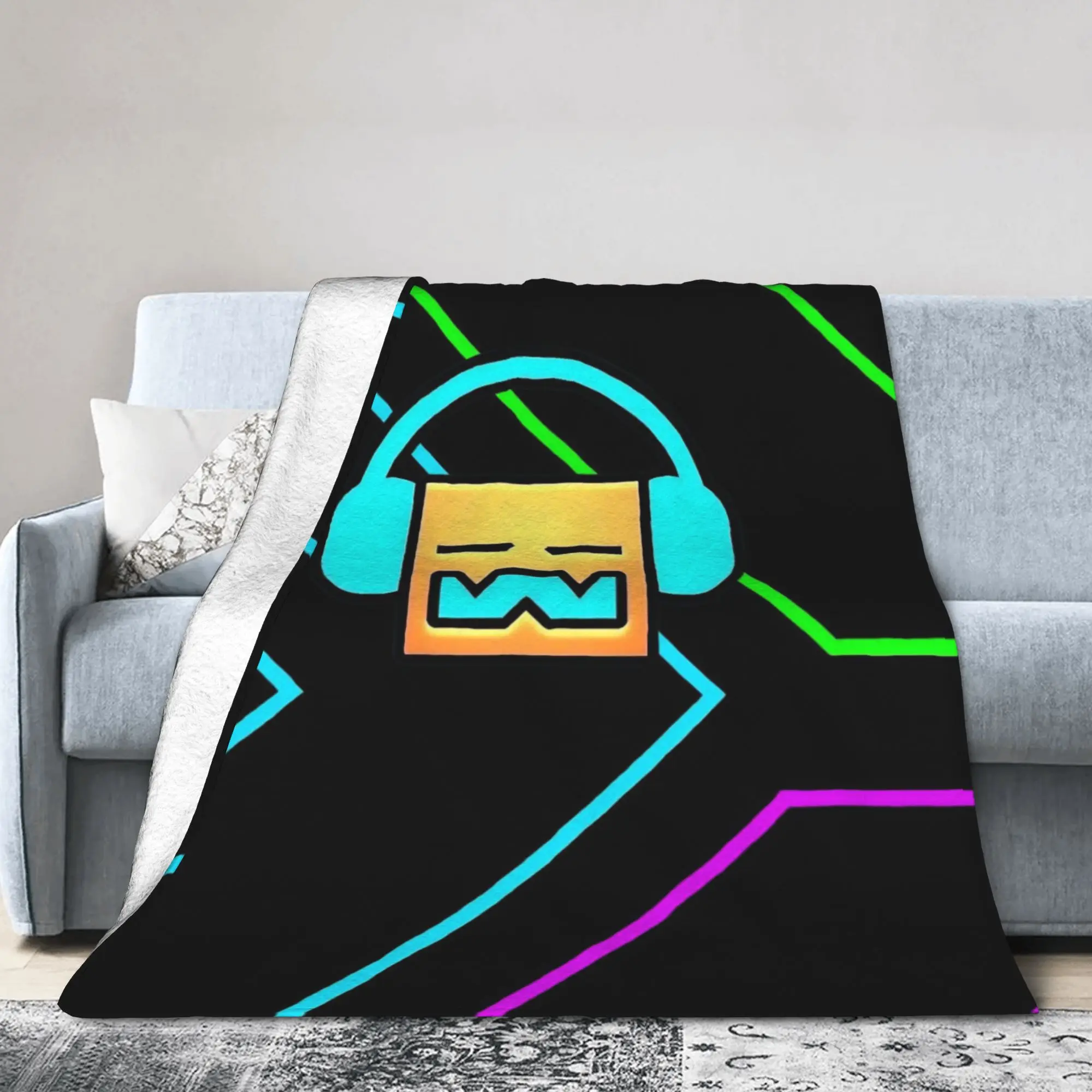 Geometry Icon Face Dashes Game Blankets Fleece Autumn Winter Cartoon Breathable Thin Throw Blankets for Bedding Throws