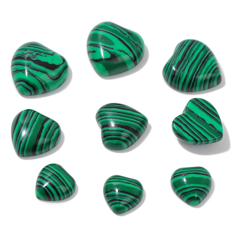 Natural Heart Shape Malachite Stone Cabochons Healing Reiki Yoga Stone No Hole Gems Cabochon Beads for Jewelry Making 8/10/12mm