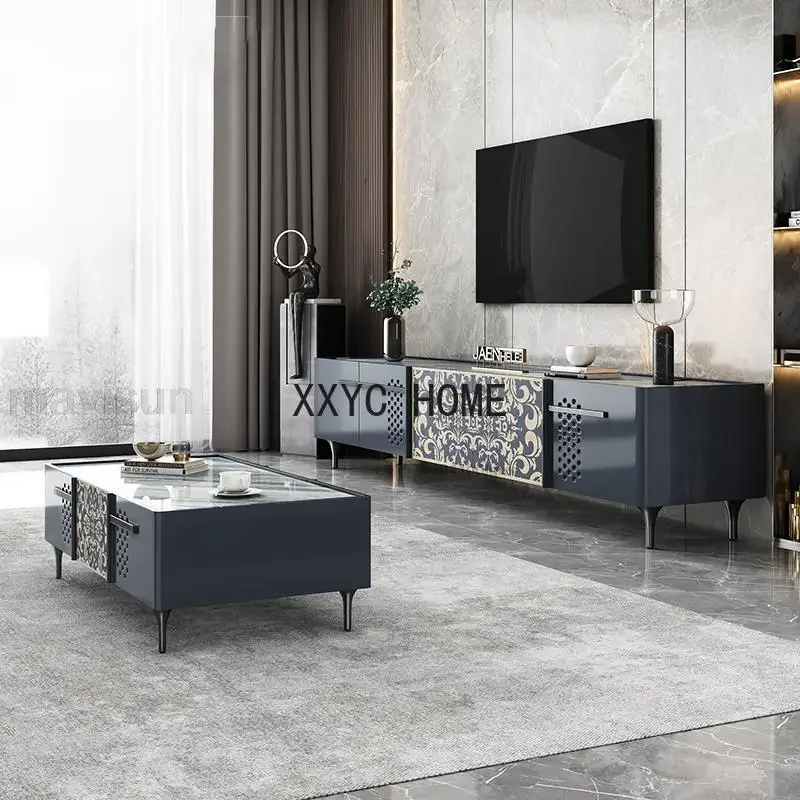 

New Chinese-style High-end Villa Light Luxury Rectangular Coffee Table Combination Modern