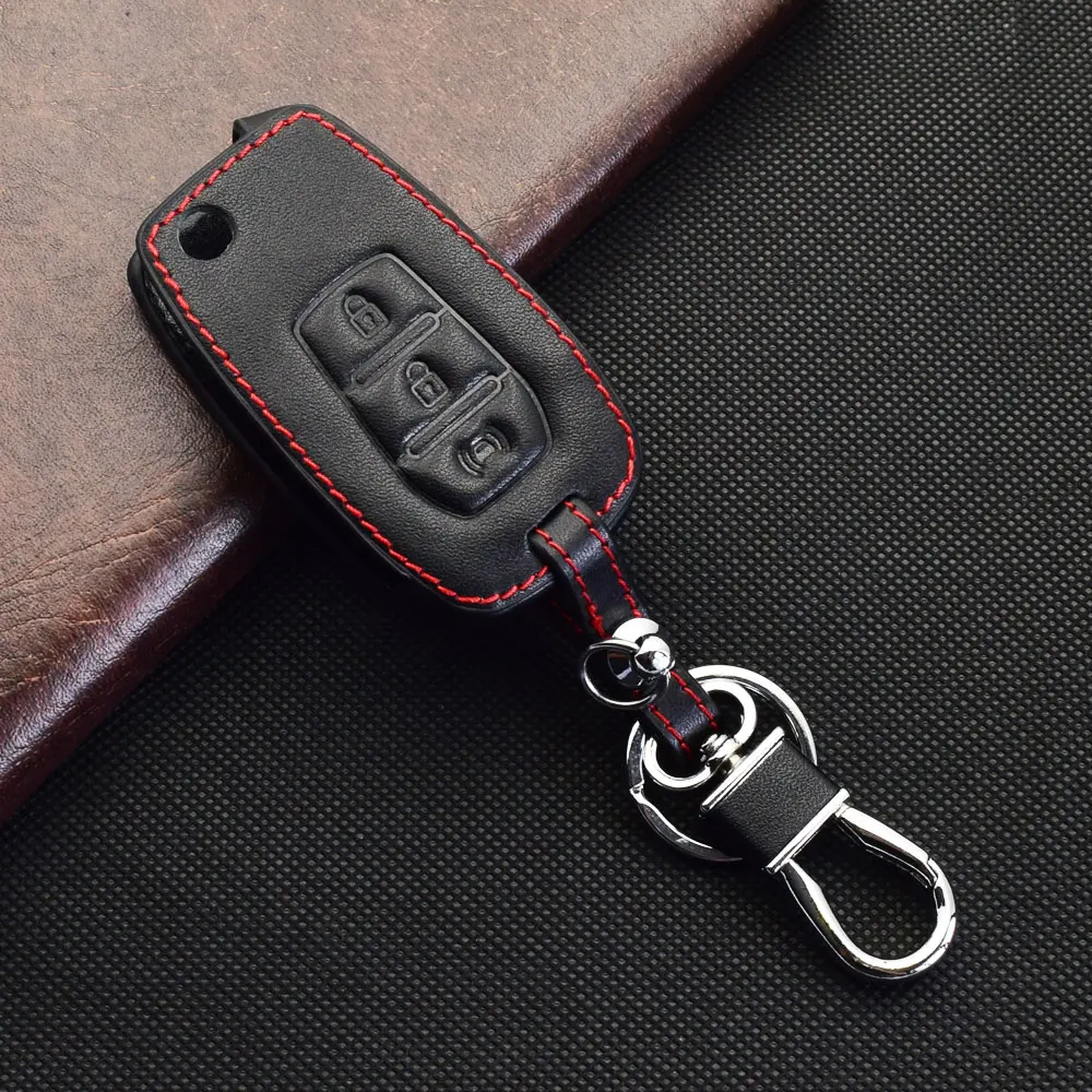 Leather Car Key Case Remote Control Protector Cover Keychain For Ssangyong Tivoli Rexton Stavic Actyon 2015 2016 2017 2018 2019