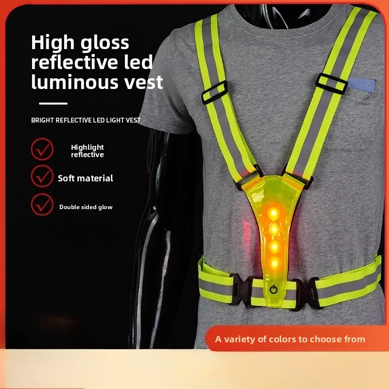 LED Running Vest USB Rechargeable Reflective Night Work Security Vest Adjustable Night Running Vest High Visibility Elastic Band