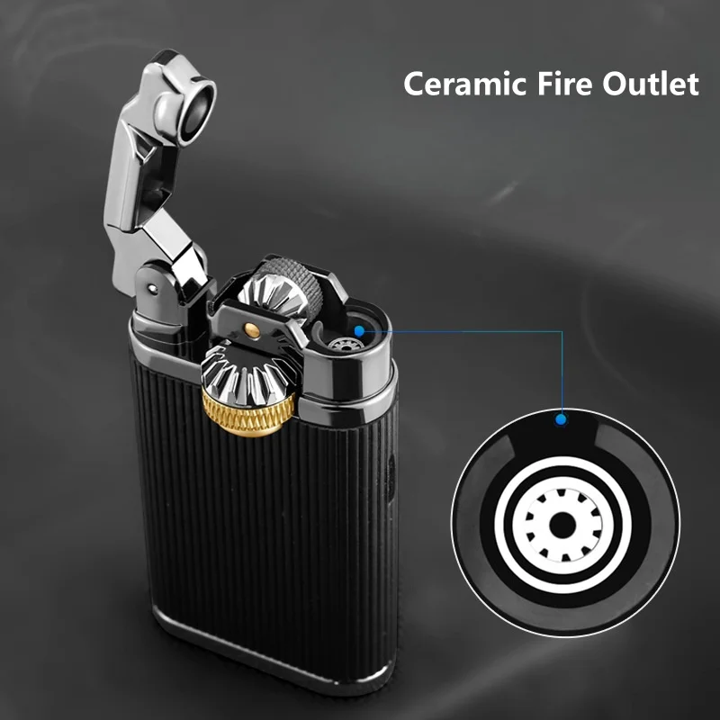 Vintage Mechanical Leather Butane Gas Lighter Metal Blue Flame Torch Spray Lighter Outdoor Windproof Portable Cigar Lighter