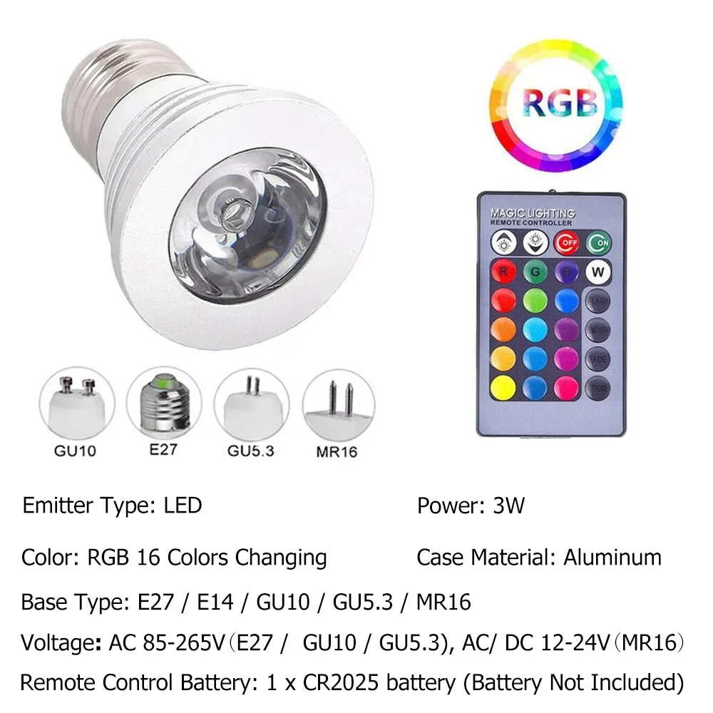 LED Spotlight With Remote Control Spotlights Downlight Fittings Ceiling Living Power Bulbs GU10 MR16 Bulb RGB 110V Lamp COB For