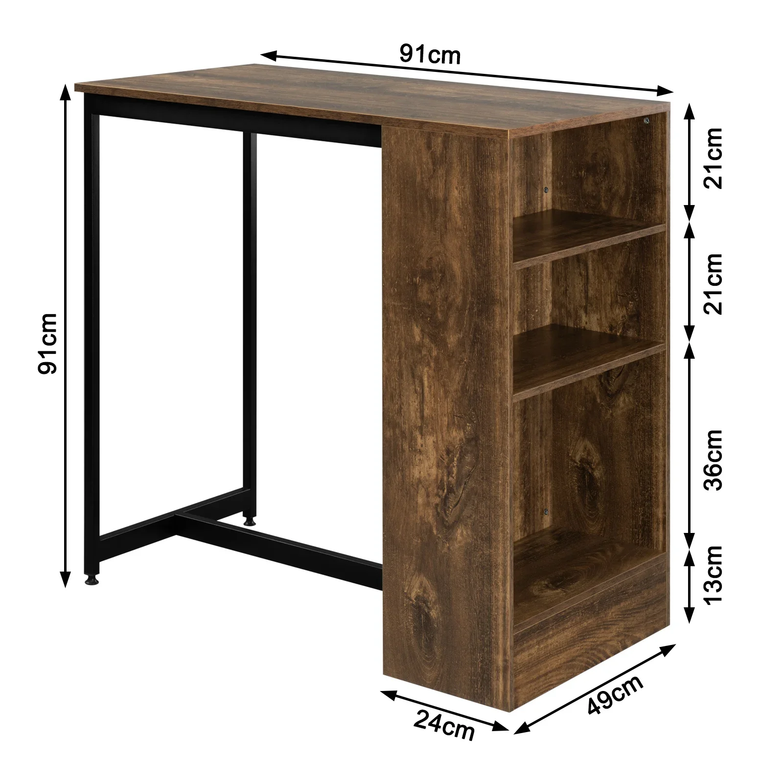 Table de BCURavec 3 Étagères, Table de Comptoir de Bar, Console Haute, Table Debout pour Thé, Café, Cocktail, Cuisine, ixà la Maison, 91x49x91cm