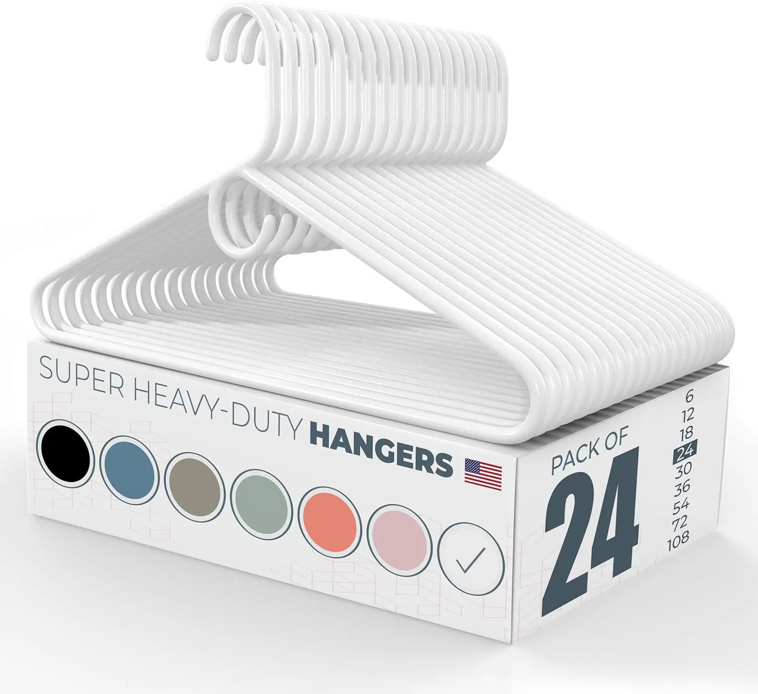 

24pk Made in USA Super Heavy Duty Plastic Clothes Hangers Bulk | 20 30 50 100 Pack Available | Strong Plastic Hangers | Plastic