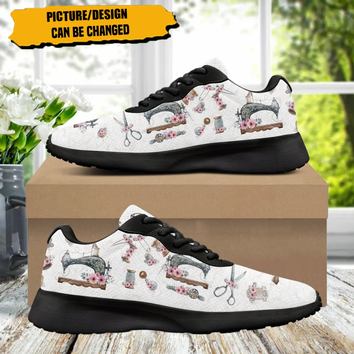 

Sewing Machine Flower Pattern Women's Jogging Shoes Cozy Soft Sneaker Durable Gym Teen Sneakers Print On Demand tenis masculino