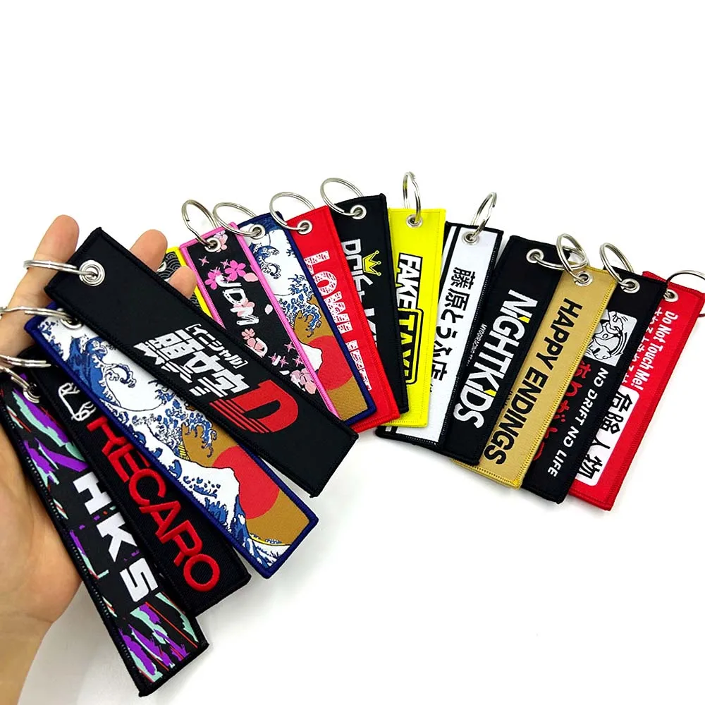 JDM HKS Keychain Embroidered Woven Personality Fashion Cloth ADVAN Key Chain Car Motorcycle Key Rings Key Holder Pendant Nos