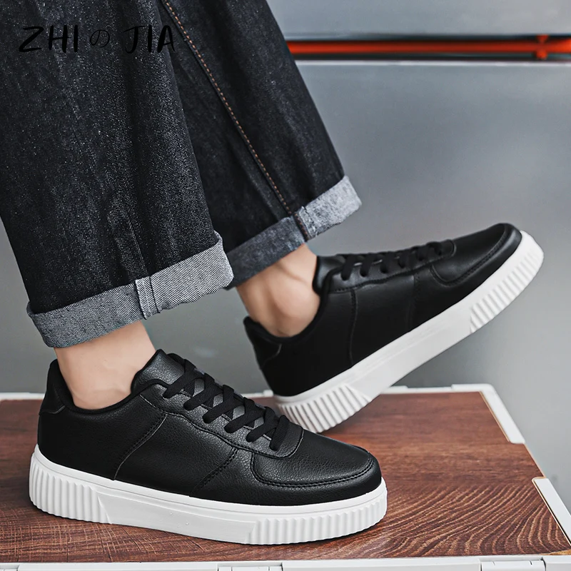 37-50 Ultra Light Plus Size Shoes Black Classic Men\'s Footwear Fashionable Leather Casual Matching Shoes Youth Flat Sneaker