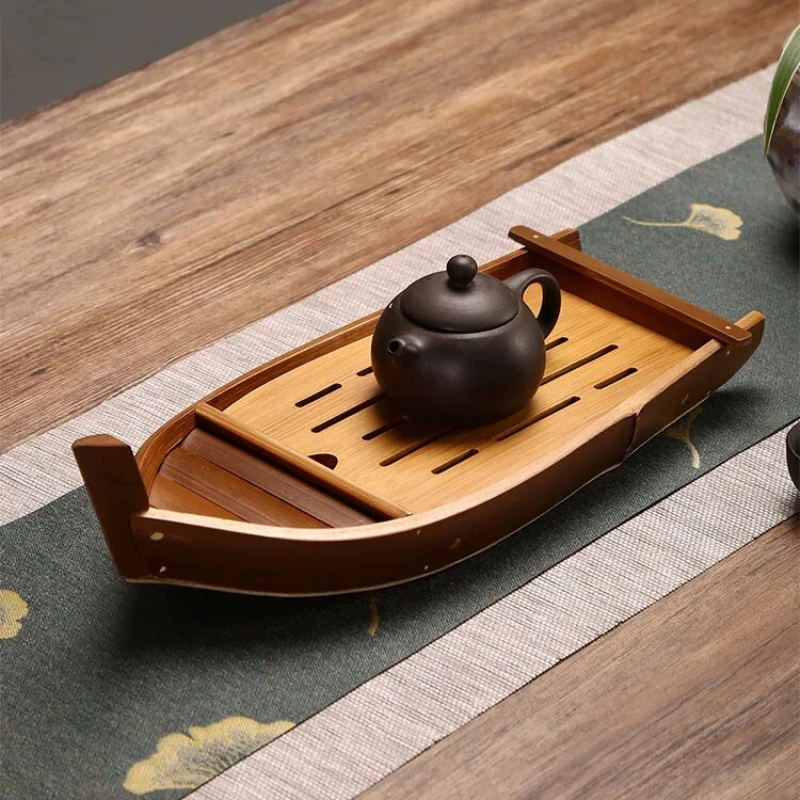 Creative Bamboo Boat Tea Tray Kung Fu Tea Sets Home Storage Tea Table