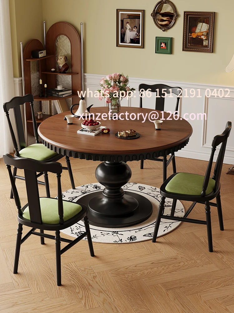 طاولة طعام وكراسي مستديرة من الخشب الصلب قابلة للتخصيص في العصور الوسطى #2