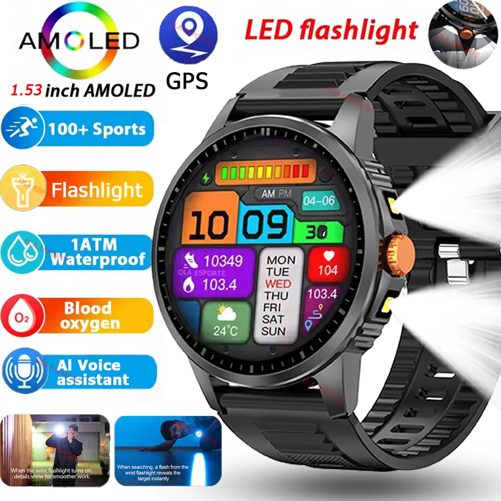 

2025 Новые спортивные умные часы на открытом воздухе, GPS-фонарик, Bluetooth-звонки, мониторинг сердечного ритма, фитнес-трекер, умные часы для мужчин и женщин