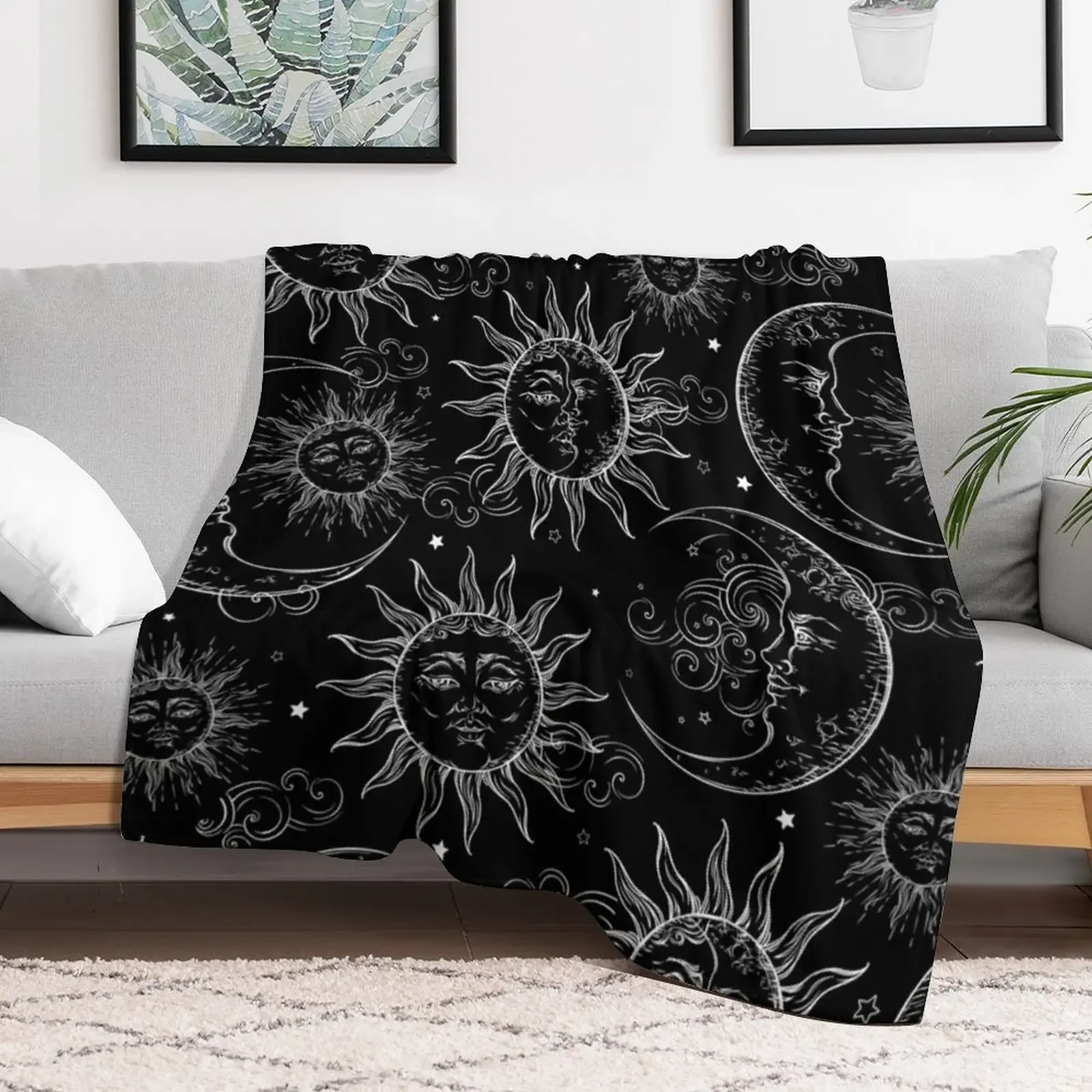 Black Magic Celestial Sun Moon Stars Throw Blanket cosplay anime Warm Bed Fashionable Sofa Throw Blankets