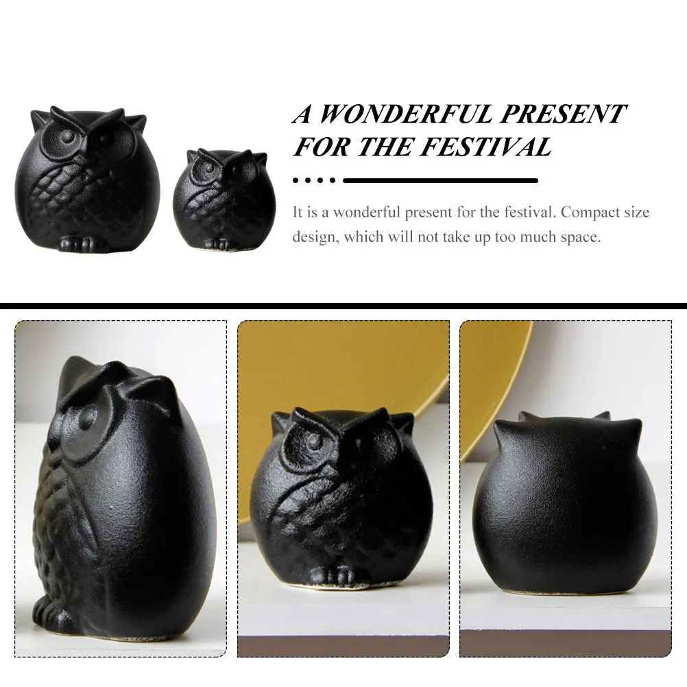 

2Pcs Ceramic Owl Statue Black Desktop Decoration Small Owl Shaped Craft Creative Animal Decor for Office Home Table Decor