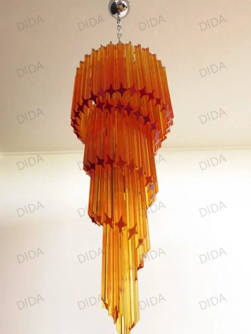DIDA Italian Style Amber Glass Chandelier Waterfall Pendant Light Art Glass Hanging Lamp for Living Room