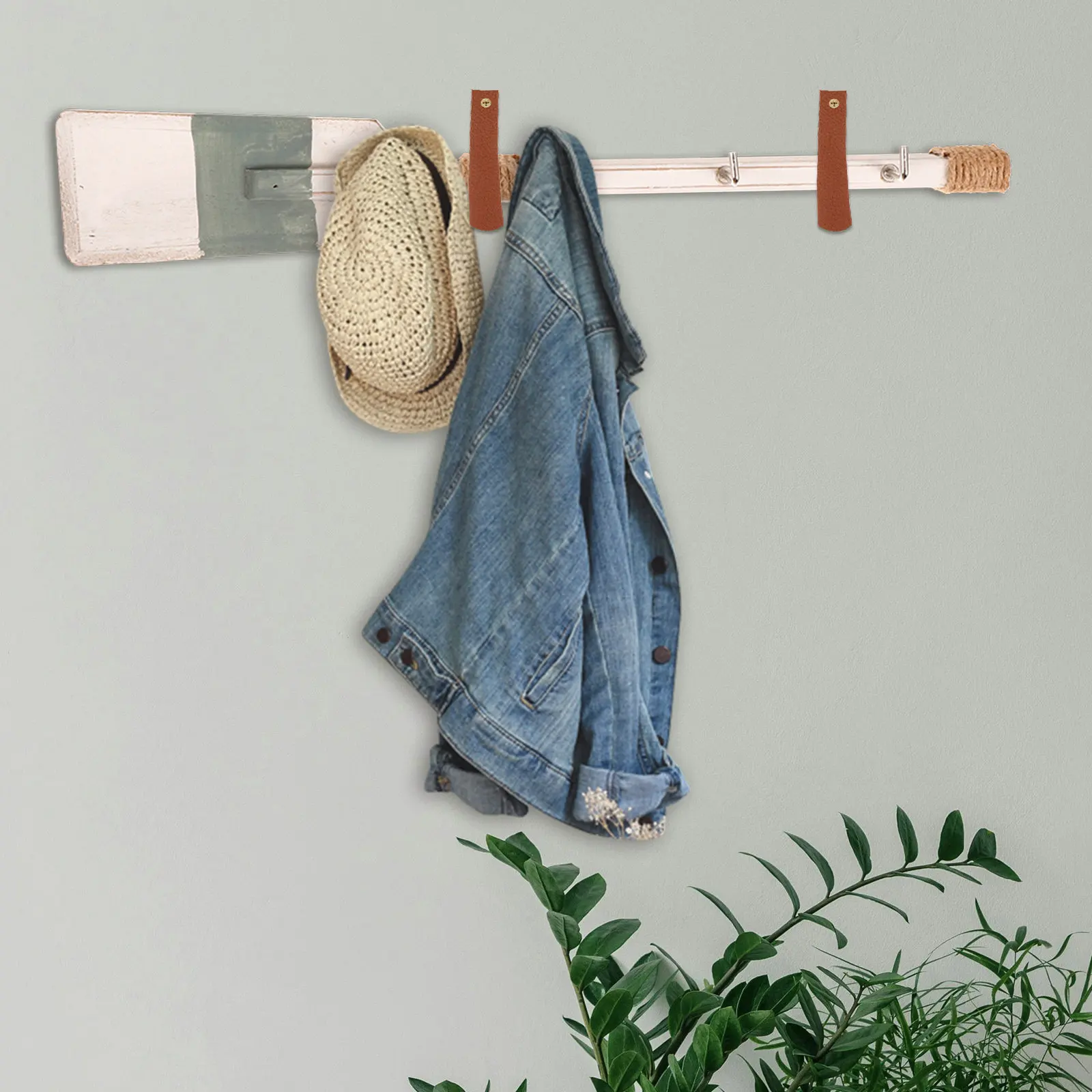4Pcs Brown Wall Hook Set Space Saving Strap Hanger for Curtains Towels Clothes Boho Style Bathroom Kitchen Bedroom view 3