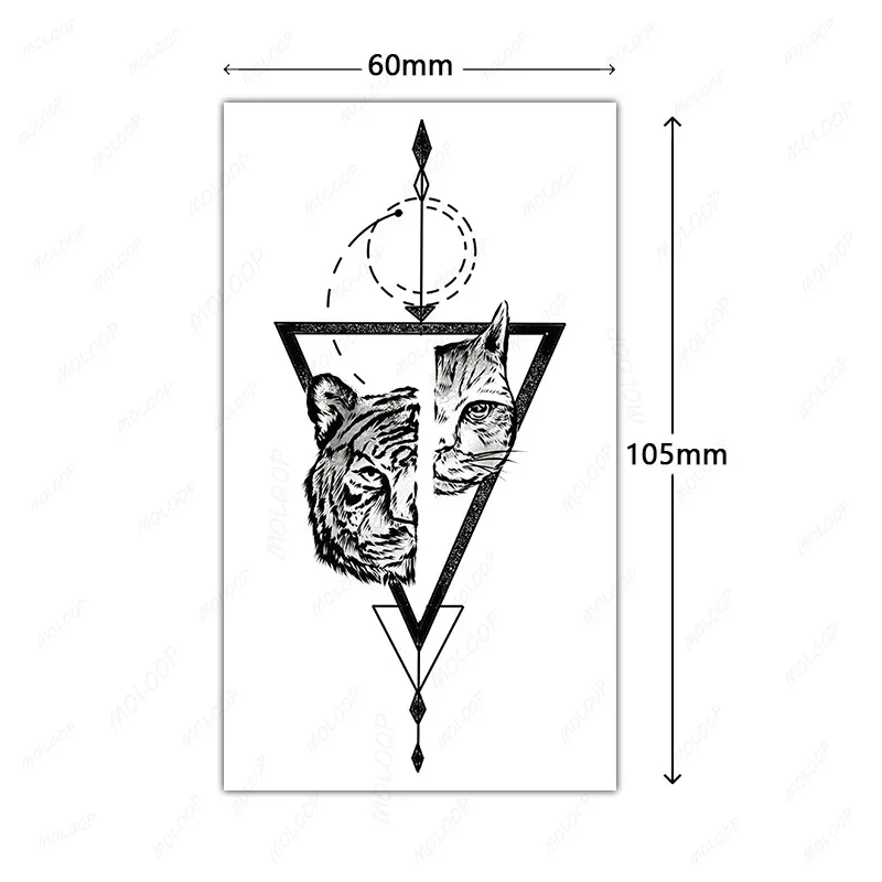 Tattoo Stickers Tiger Lion Leopard Triangle Circle Element Fake Tatoo for Women Men Arm Hand Temporary Waterproof Body Art