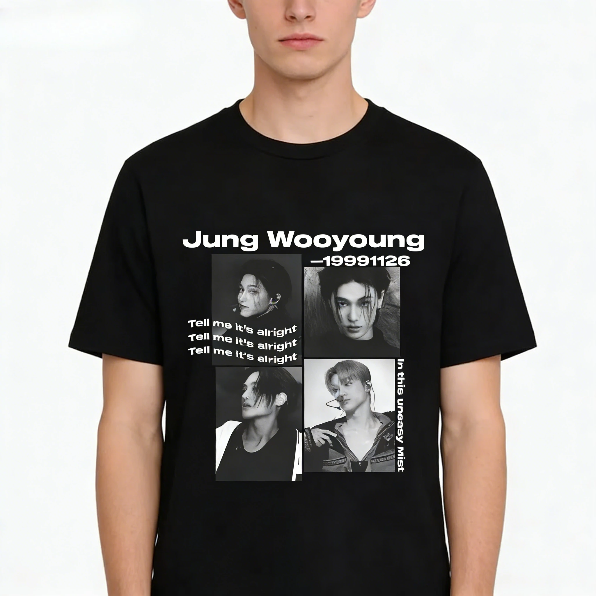 

Футболка унисекс Kpop Ateez Wooyoung с графическим принтом, черная, модная, с коротким рукавом, летняя, хлопковая, в стиле Y2K, 2026