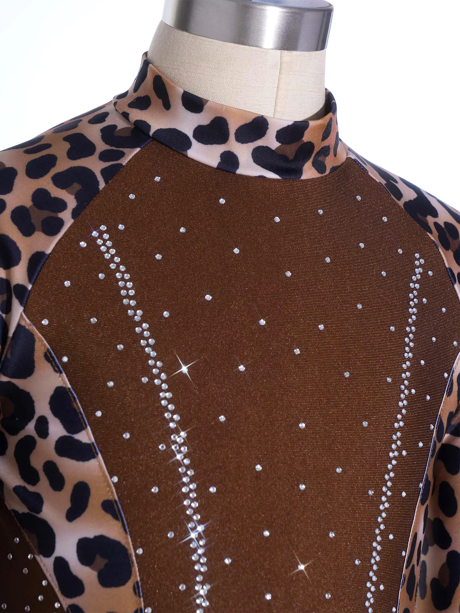 Kids Girls Gymnastics Figure Skating Dance Leotard Mock Neck Long Sleeve Shiny Rhinestone Sparkly Stretchy for Stage Performance