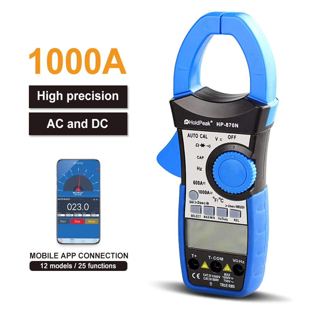 

Portable Auto Cal Clamp Multimeter 1000A 600A AC DC Clamp Meter 6000 Counts Voltage Current Capacitance Temperature Tester