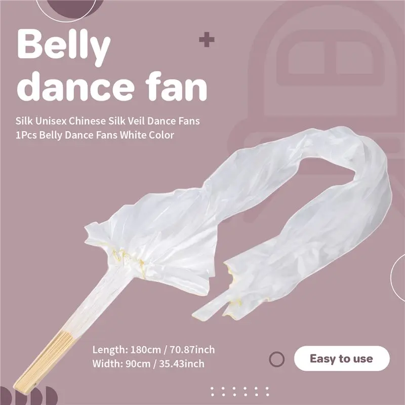 AEF6-100% الحرير للجنسين الحرير الصيني الحجاب مراوح الرقص 1 قطعة مراوح الرقص الشرقي اللون الأبيض 180X90cm #6