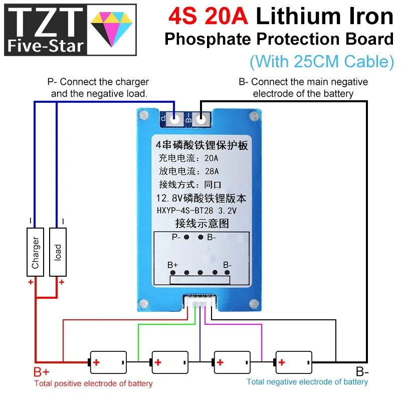 BMS 4S 12.8V 14.4V 28A Lifepo4 Battery Charging Board Short Circuit Protection With Balance / Temperature Protection