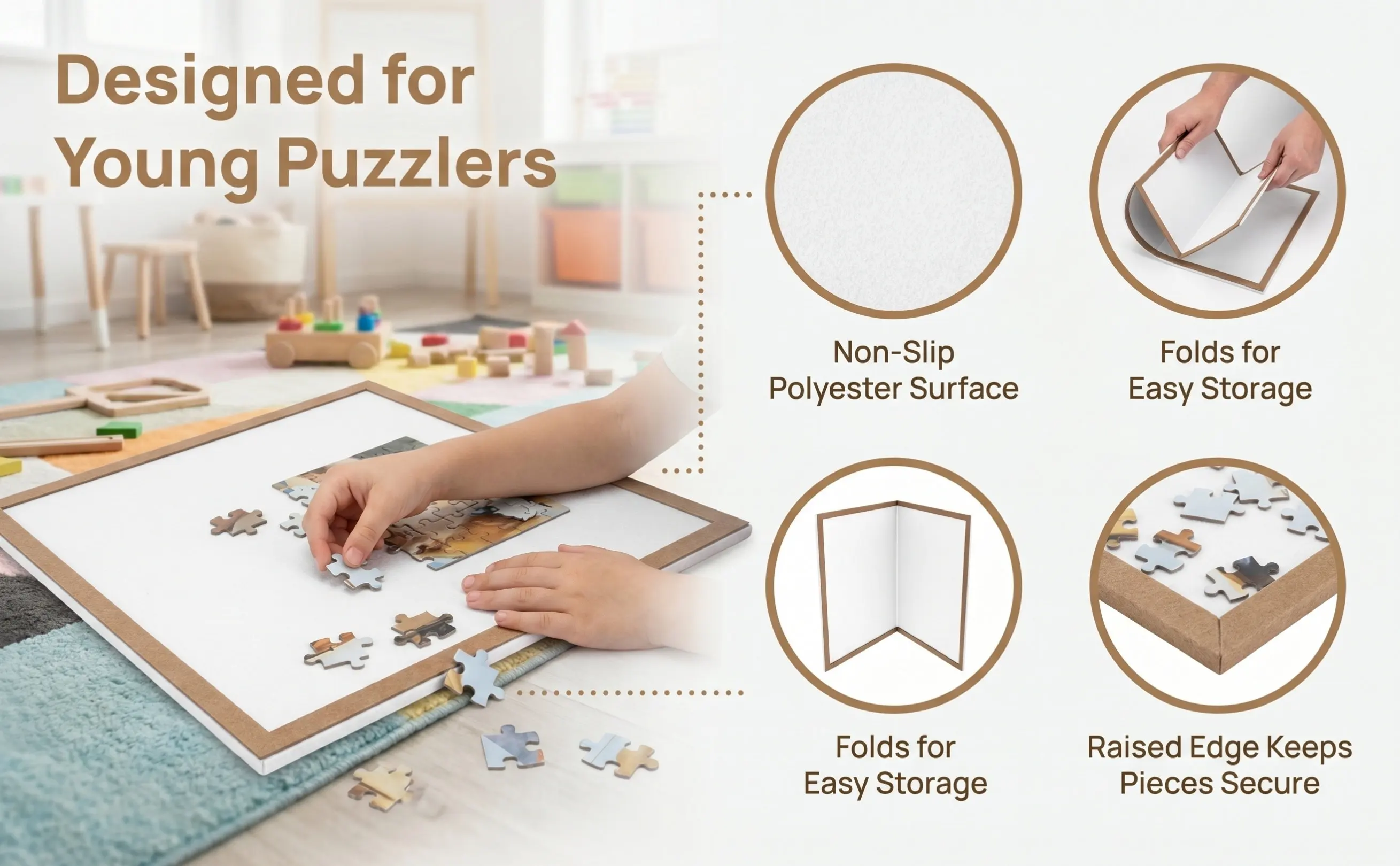 Foldable Jigsaw Puzzle Board 24x16 Inch Non-Slip Mat with Frame – Holds 500 Pieces for Adults & Kids