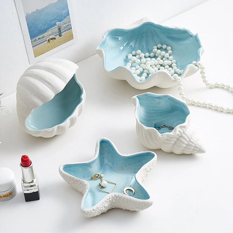 

Ceramic Jewelry Storage Tray Luxury Earrings Container Rrings Plate Shell Starfish Shape Bracelets Display Holder Desktop Decor