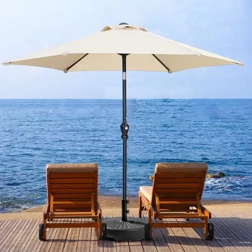 7.5 FT Patio Umbrella(Styles Featuring Tassels, LED Lights, or Bases Available), Stylish, Modern & Adjustable, with